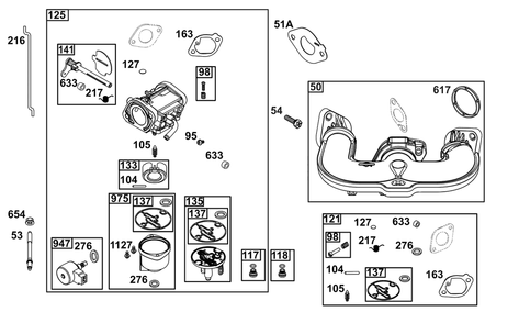 Carburetor Group Diagram and Parts List for 44J677-0015-G1  Briggs and Stratton Engine